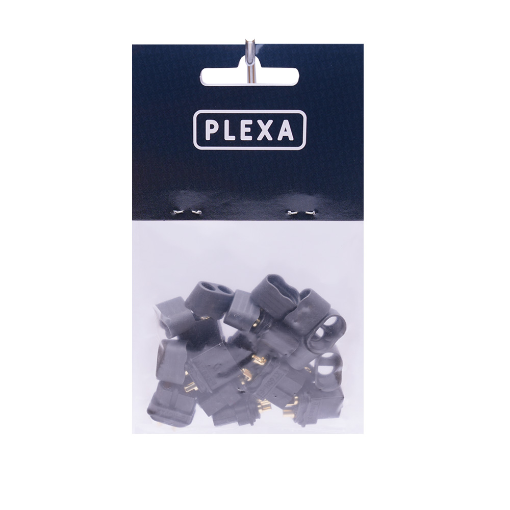 plexa xt60 black female and male connectors with sheath pack of 10 syntegra package